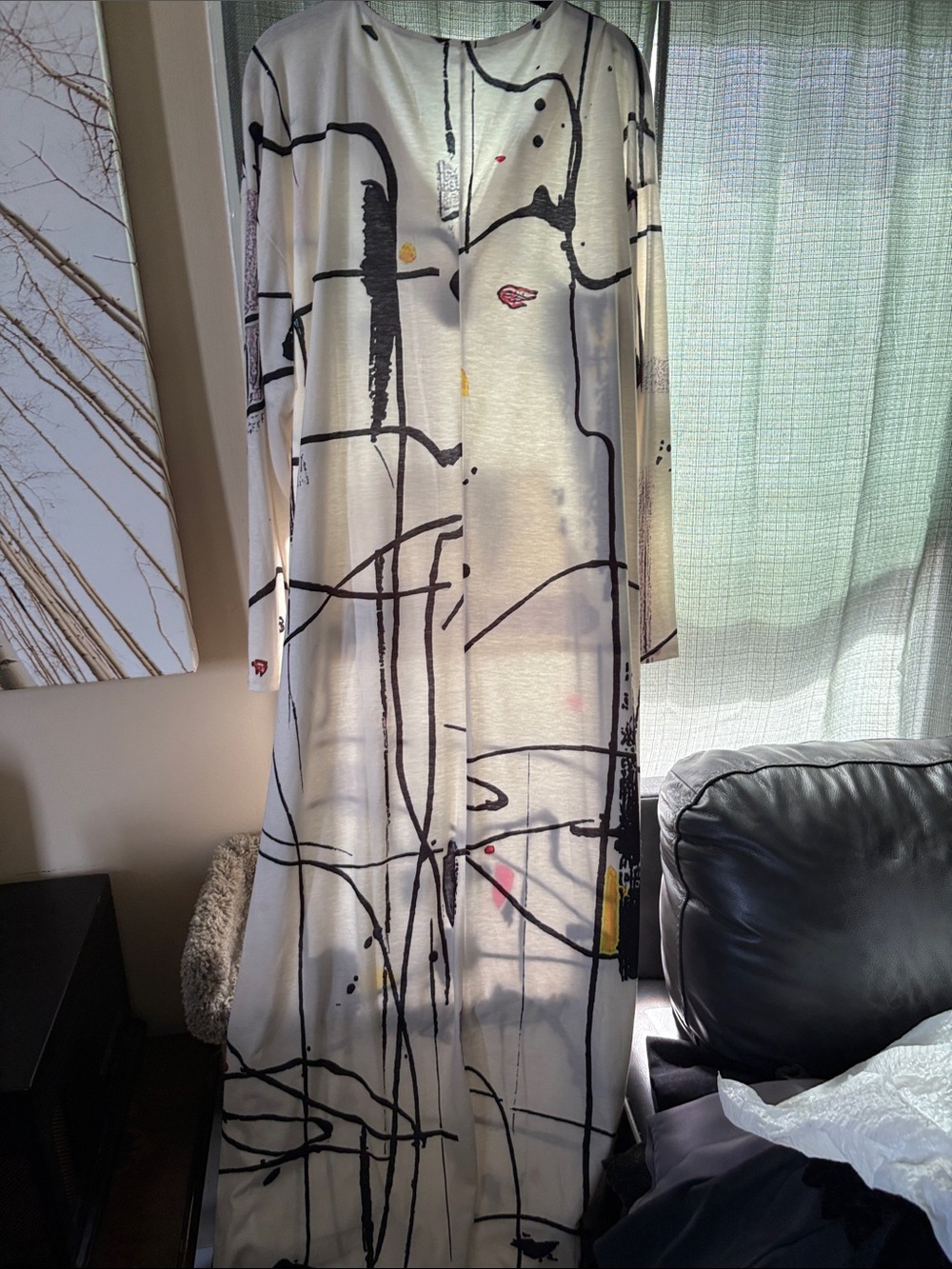 Abstract Print Long Sleeve Maxi Dress - White - Picture 5 of 5